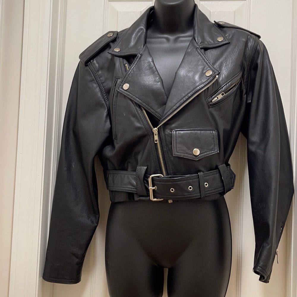 Premium Classic Motorcycle Style Ladies Leather Jacket  Black